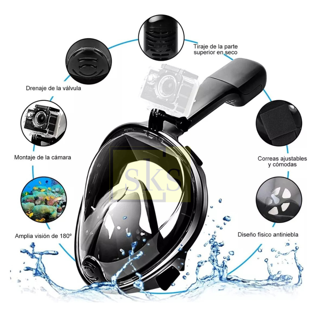 MÁSCARA DE SNORKEL FULL FACE CON SOPORTE GOPRO PARA ADULTO